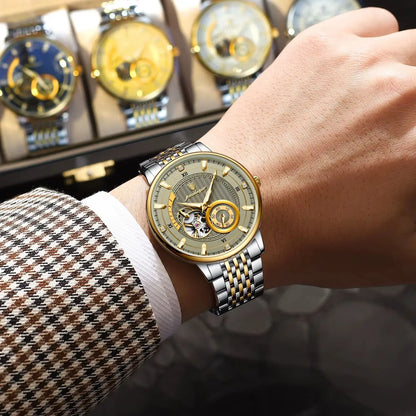 POEDAGAR Top Luxury Man Wristwatch Luminous Hollow Tourbillon Stainless Steel Men Clock Mechanical Automatic Men's Watches Reloj