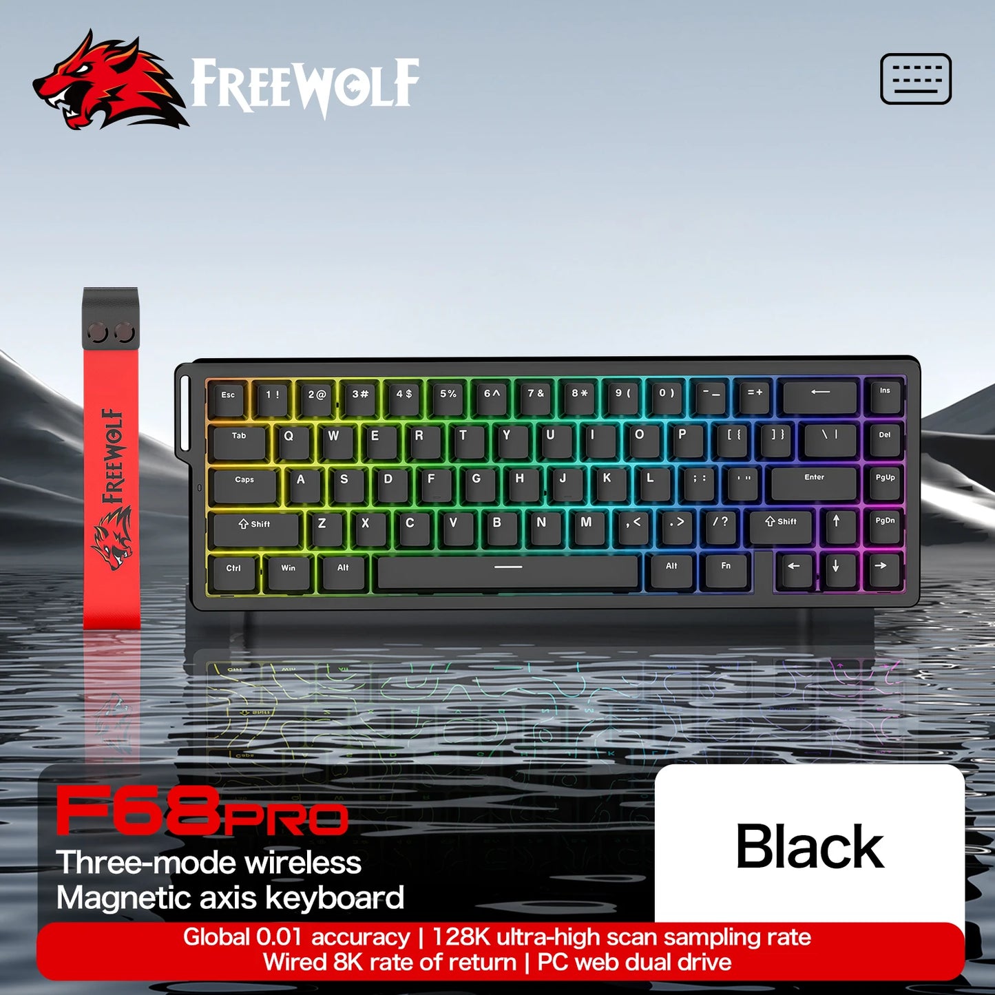 Teclado com interruptores magnéticos ATTACK SHARK X68HE com fios e FREEWOLF F68 com fios F68Pro sem fios para gaming profissional 8K Hz 0.01mm Rapid Trigger