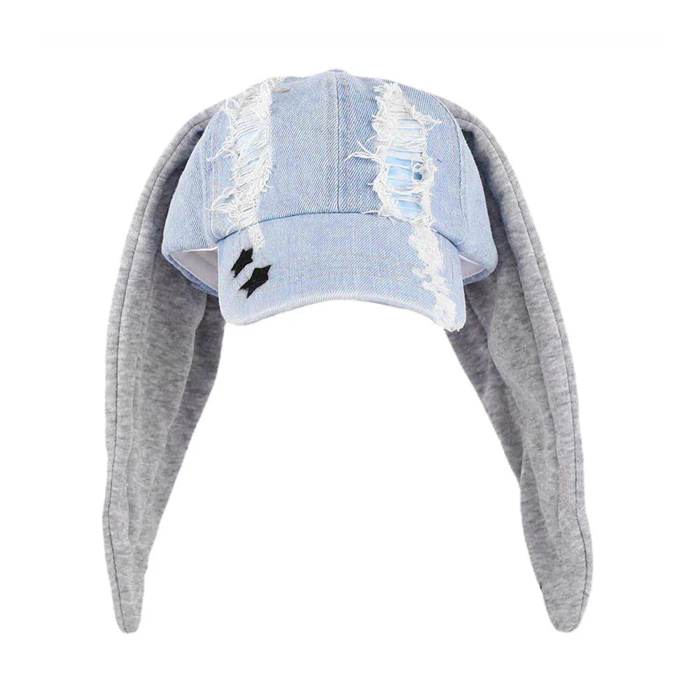 New MinJi Haerin OMG Stage Long Rabbit Ear Hat Y2K Style Denim Blue Baseball Cap Fashion Hip-Pop Cap Couple Birthday Gifts
