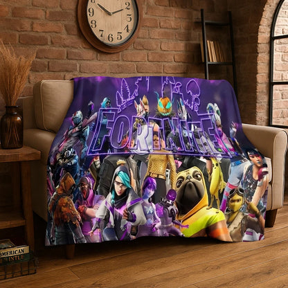 Pătură din flanel cu model cartoon F-Fortnite Game Gamer, moale și călduroasă, pentru dormitor, living, pat, călătorii, camping, picnic, cadou
