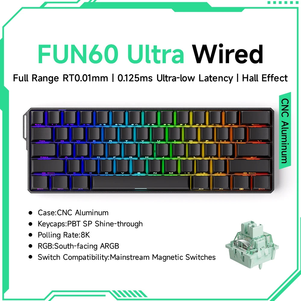 Tastiera gaming meccanica Akko MonsGeek FUN60 Ultra con switch magnetici, 60%, Rapid Trigger 8K HE/TMR, tastiera gamer personalizzata in alluminio