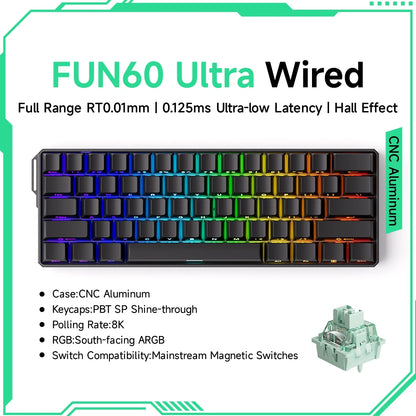 Tastiera gaming meccanica Akko MonsGeek FUN60 Ultra con switch magnetici, 60%, Rapid Trigger 8K HE/TMR, tastiera gamer personalizzata in alluminio