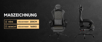 Silla gaming ergonómica PINGGO con reposapiés, masaje y cuero PVC, silla de oficina para PC gaming, capacidad de carga 150kg