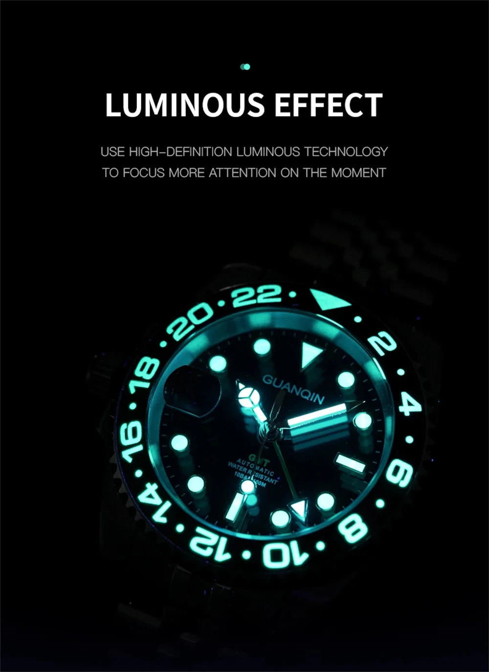 GUANQIN GMT Reloj para hombre 2025 nuevo reloj automático para hombre NH34 reloj mecánico de pulsera con cristal de zafiro y acero inoxidable para mano izquierda