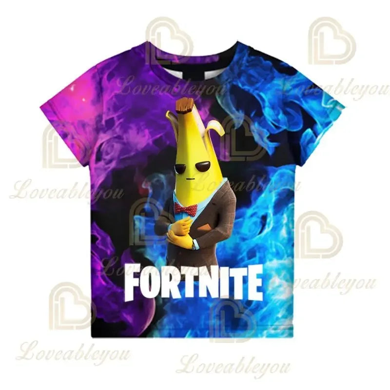 Nova T-shirt de Verão Fortnite para Rapazes, T-shirt Cartoon Gira, Manga Curta, para Homem, Mulher e Criança, T-shirts para Adolescentes, Tops Streetwear