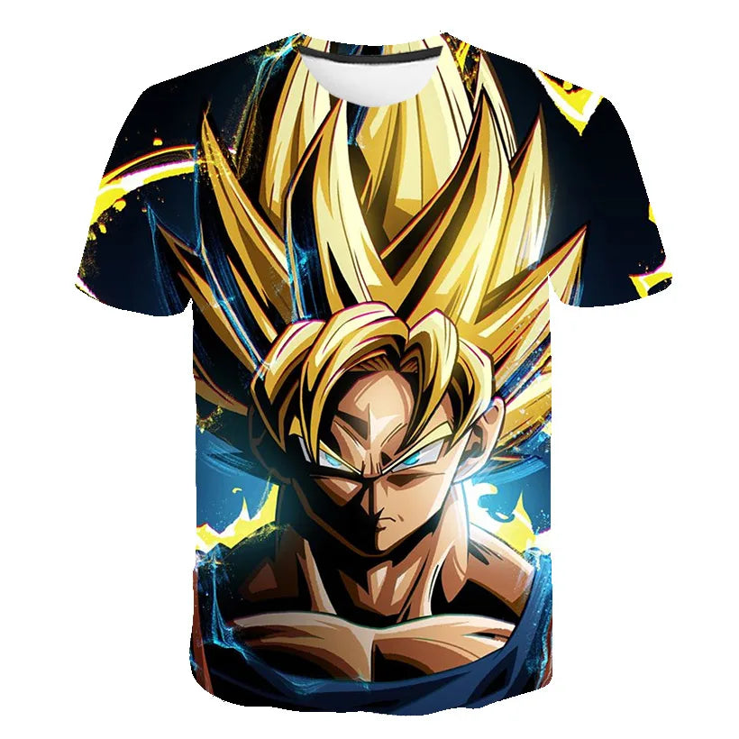 T-shirt Dragon Ball para Criança, Top Tee Anime Figures Son Goku Super Saiyan, T-shirt para Rapaz, Roupa Infantil de Verão de Manga Curta