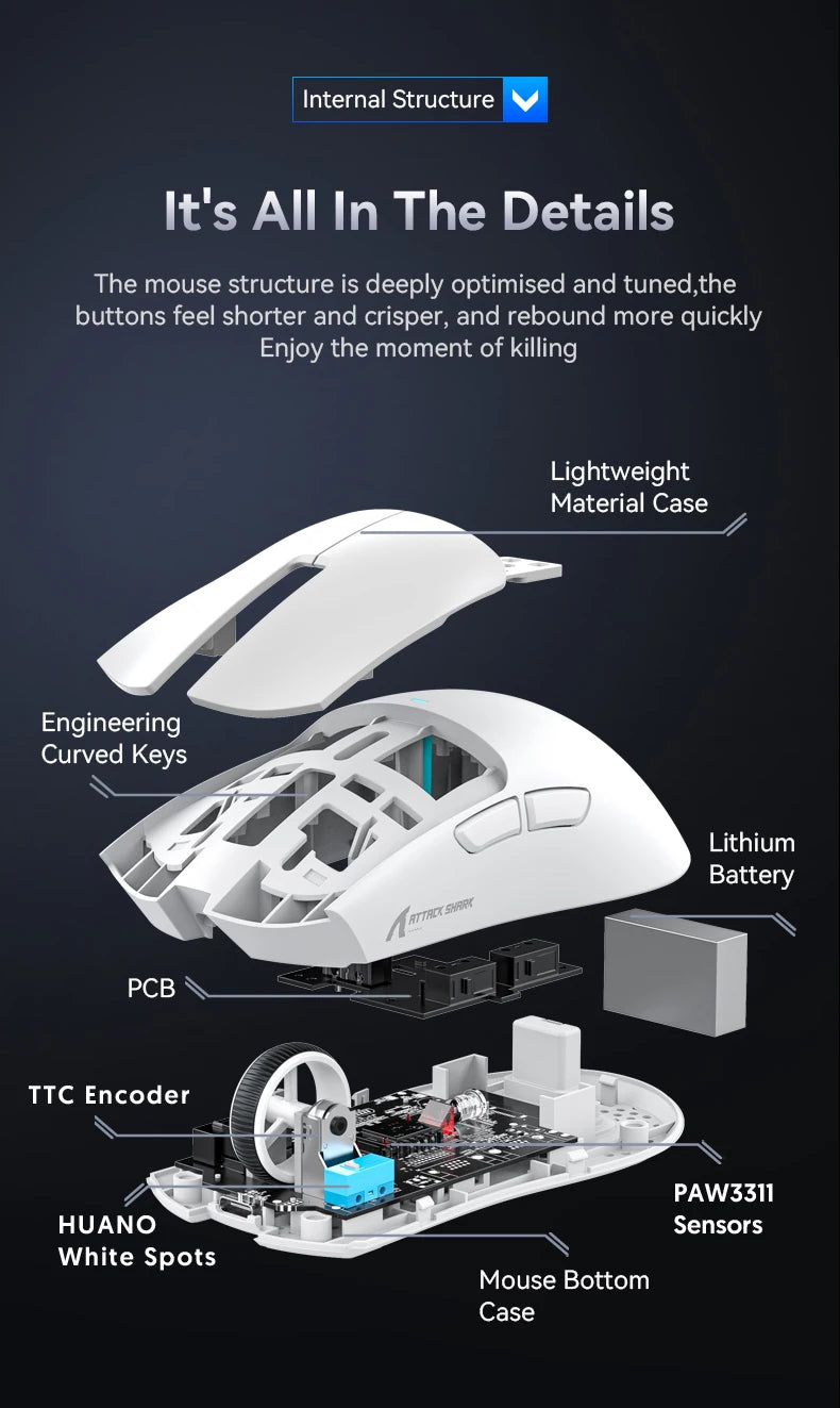 ATTACK SHARK X11SE Wireless Gaming Mouse, Tri-Mode, 63g Superlight With PAW3311 Sensor, 22000 DPI, 300mAh Battery, Dual Driver