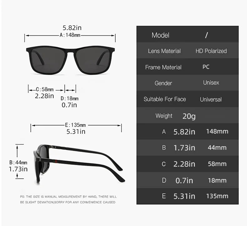 New Luxury Brand Polarized Sunglasses Men Square Frame Classic Women Glasses Driving Fishing Eyewear Gafas De Sol Hombre