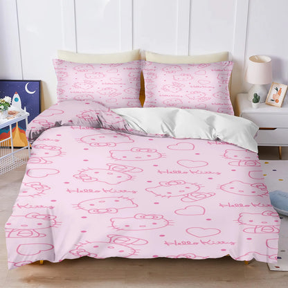 Hello Kitty Duvet Cover Set Comforter Bedding 3D Children's Bedding Set 3-Piece 1 Quilt Cover King Size