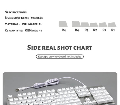 104 Teclas Keycaps Retroiluminadas Coreano Francês Russo Espanhol Alemão para Teclado Mecânico com Switch MX, Perfil OEM, Teclas ABS DIY