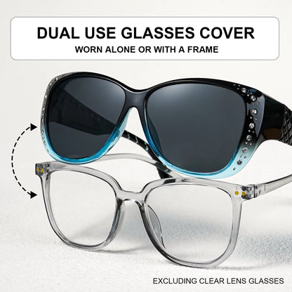 Rhinestone Fit Over Glasses Sunglasses Fashion Sun Glasses Fit Over GlitteringOversized Leopard Square Glasses