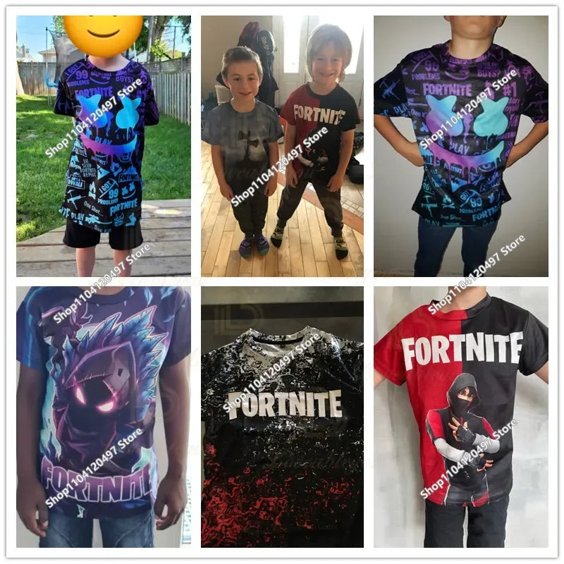 T-shirt Fortnite Victory Hero para Criança, Rapaz e Rapariga, Battle Royale 3D, Manga Curta