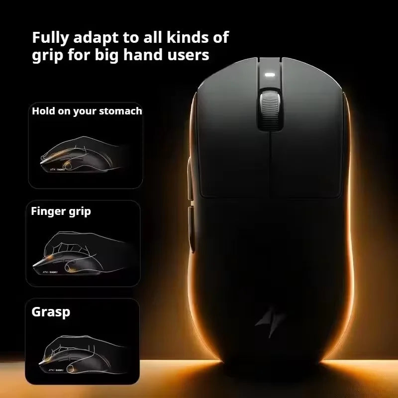 Mouse gaming wireless ATK A9 con tecnologia NearLink, ergonomico, PAW3395, tri-mode Bluetooth a bassa latenza, mouse esports per PC