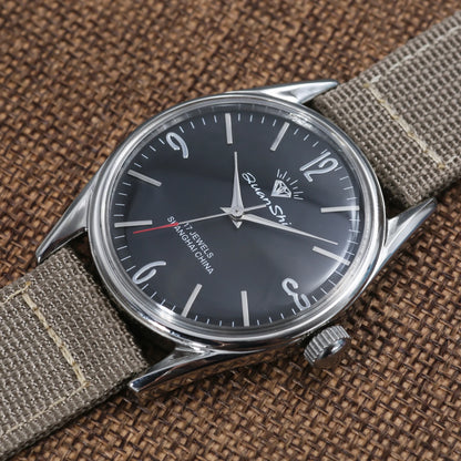 Shanghai Diamond Mechanical Watch Men's Manual Winding Watch 7120 Movement 38MM Stainless Steel Waterproof Men's Gift