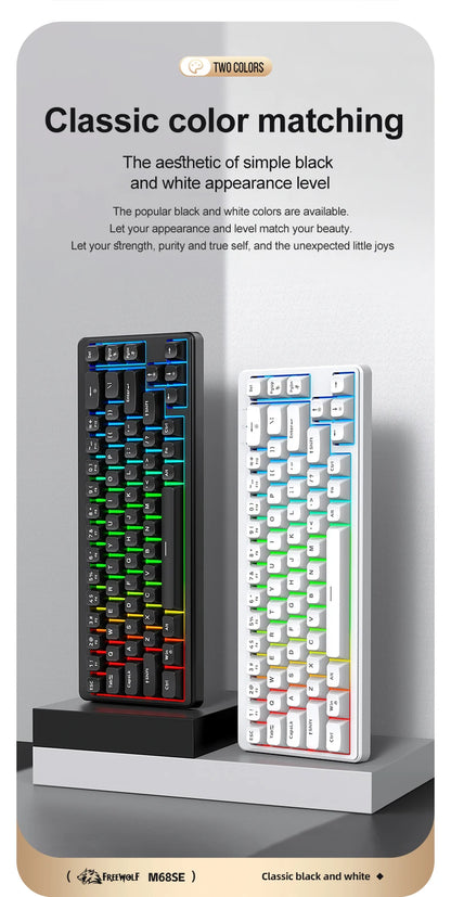 FREEWOLF M68SE tastiera mini cablata a 68 tasti, retroilluminazione RGB, Type-C, layout 68%, compatta, per gaming, ufficio, PC e laptop