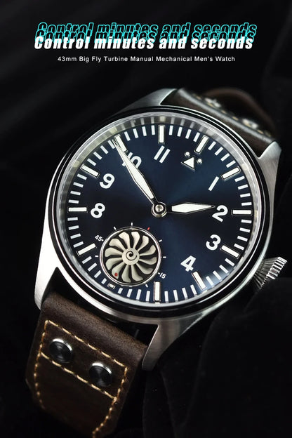 Hruodland Pilot St3620 Retro Men's Manual Mechanical Watch Luxury Sapphire Bgw-9 Night Light Turbine Waterproof 5Bar