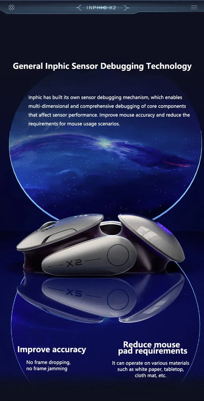 Ratón inalámbrico Bluetooth Inphic X2 trimodo de metal, silencioso, recargable, con retroiluminación e-sports, para gaming, PC y portátiles, accesorio de regalo