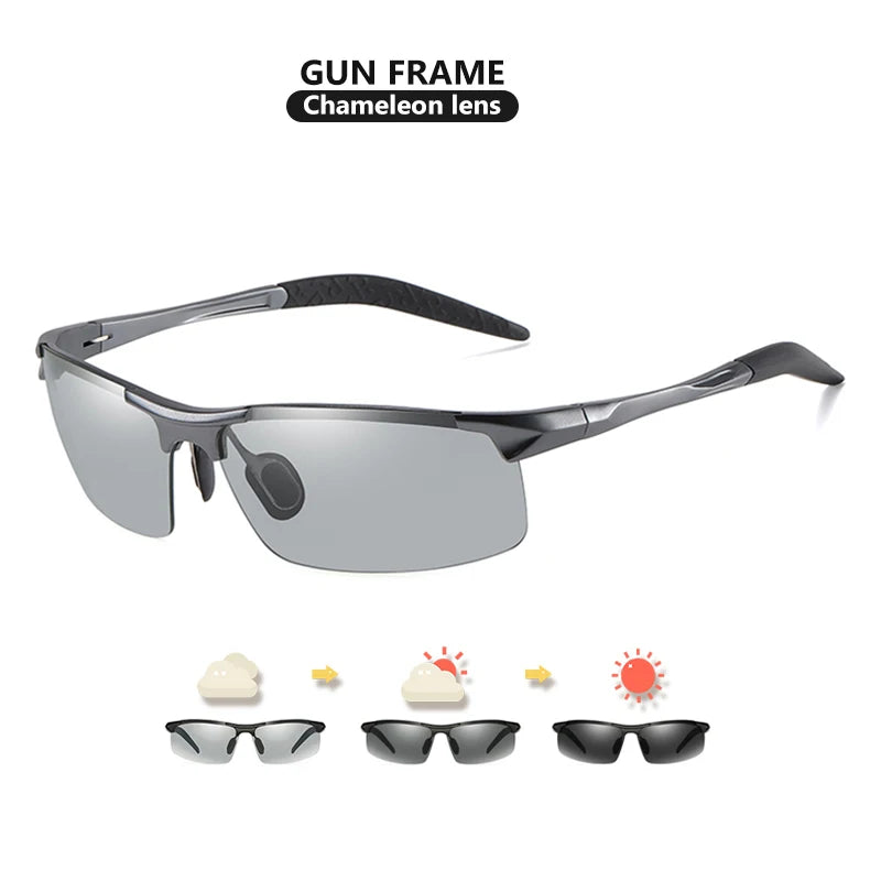 CoolPandas Photochromic Sunglasses Men Polarized Rimless Outdoor Sport Driving Glasses Day Night Chamelon Goggle zonnebril heren