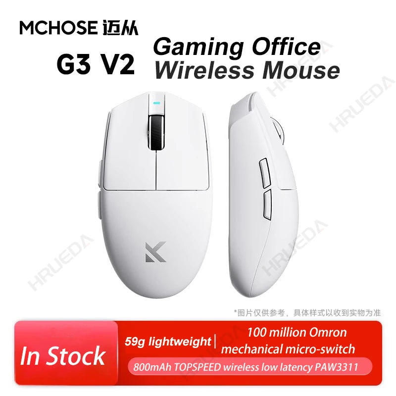 Mouse da gaming wireless MCHOSE G3 V2 Pro Tri-Mode Bluetooth 800mAh ricaricabile, leggero, con ergonomia personalizzata per esports