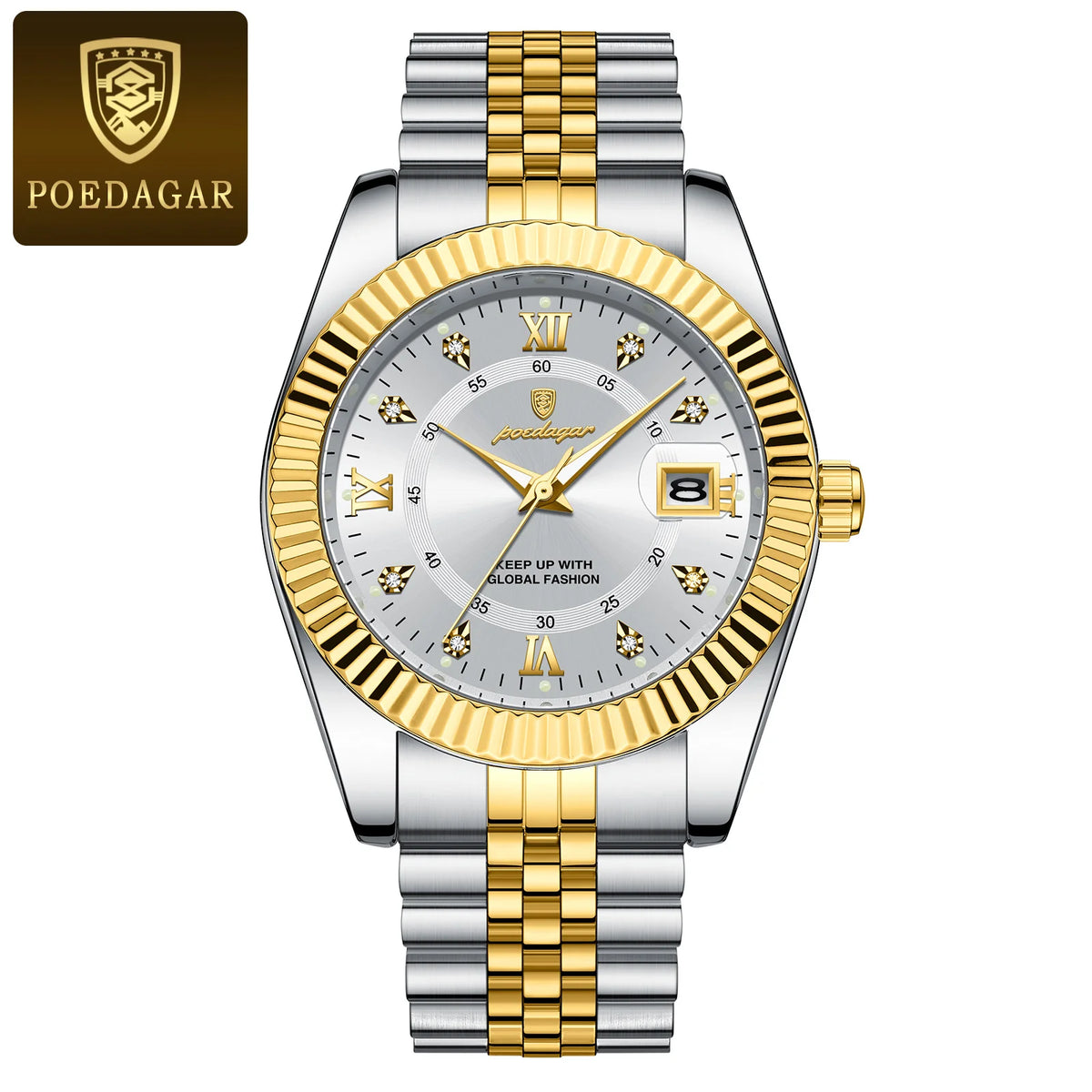 POEDAGAR herenhorloge – Luxe model, waterdicht, van roestvrij staal, met lichtgevende wijzerplaat, militaire stijl, datumfunctie, quartz uurwerk, ideaal voor op het werk of bij zakelijke gelegenheden.