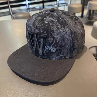 Men's Letter Embroidery Tide All-Match Flat Brim Baseball Cap Ladies Summer Hip-Hop Hat Outdoor Shade Adjustable Peaked Cap