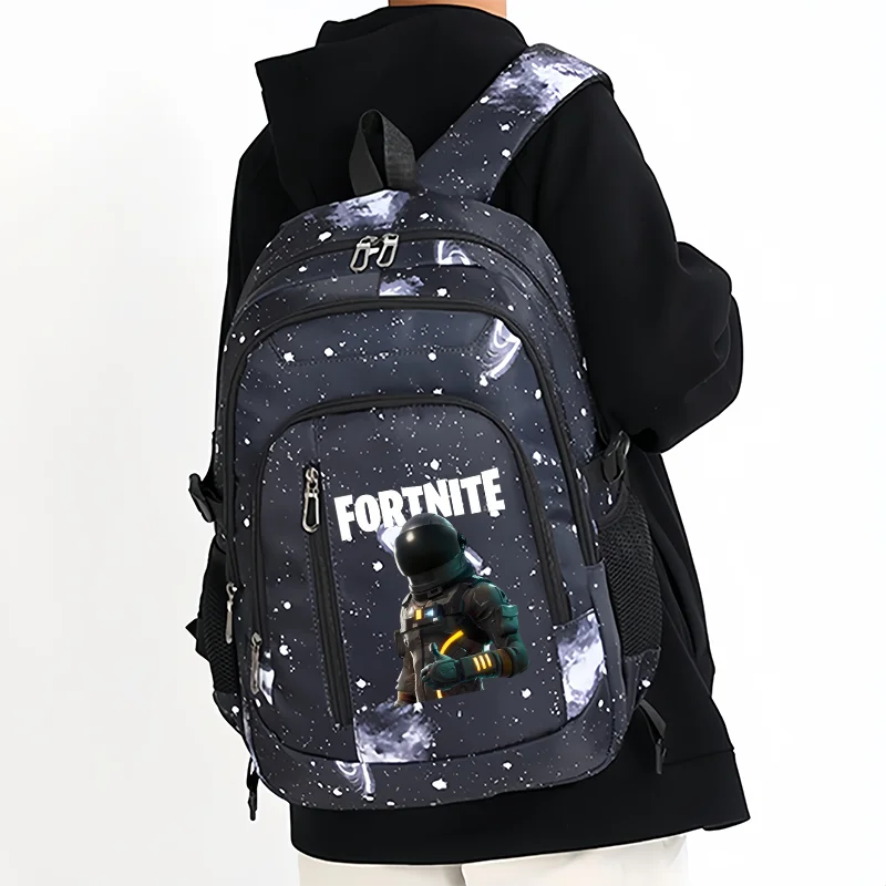 Mochila Fortnite Céu Estrelado de Grande Capacidade, Impermeável, com Compartimento para Portátil e Estampado de Personagem do Jogo, para Estudantes, Rapazes e Raparigas, Regresso às Aulas