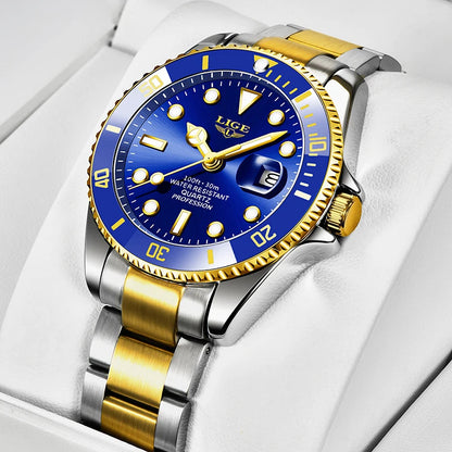 Reloj para hombre LIGE: cronógrafo de cuarzo, resistente al agua, estilo informal y profesional, accesorio de moda de lujo de una gran marca.