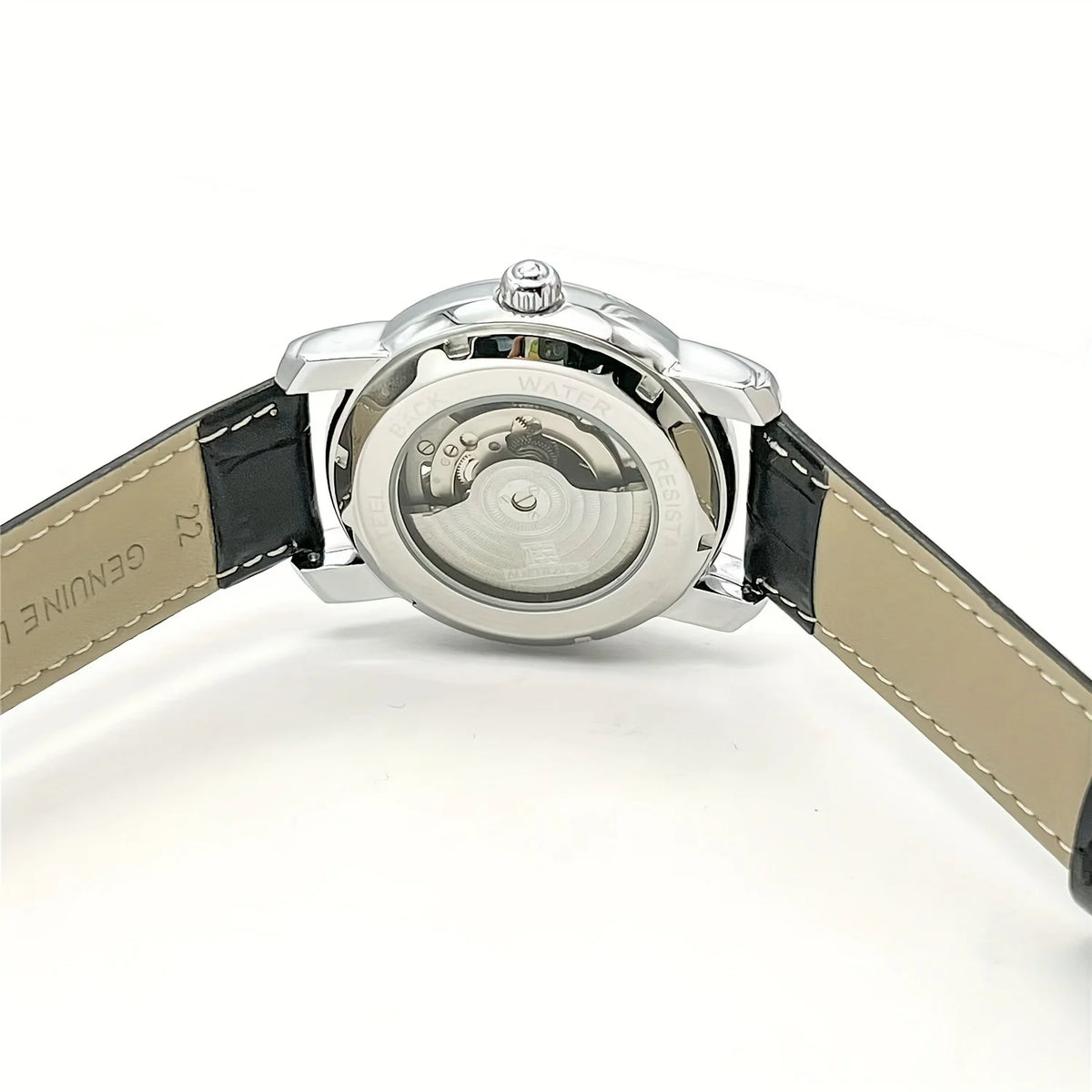 Automatisch mechanisch herenhorloge – Elegant opengewerkt ontwerp, trendy ‘business casual’-stijl, behuizing van legering en leren band, zonder batterij