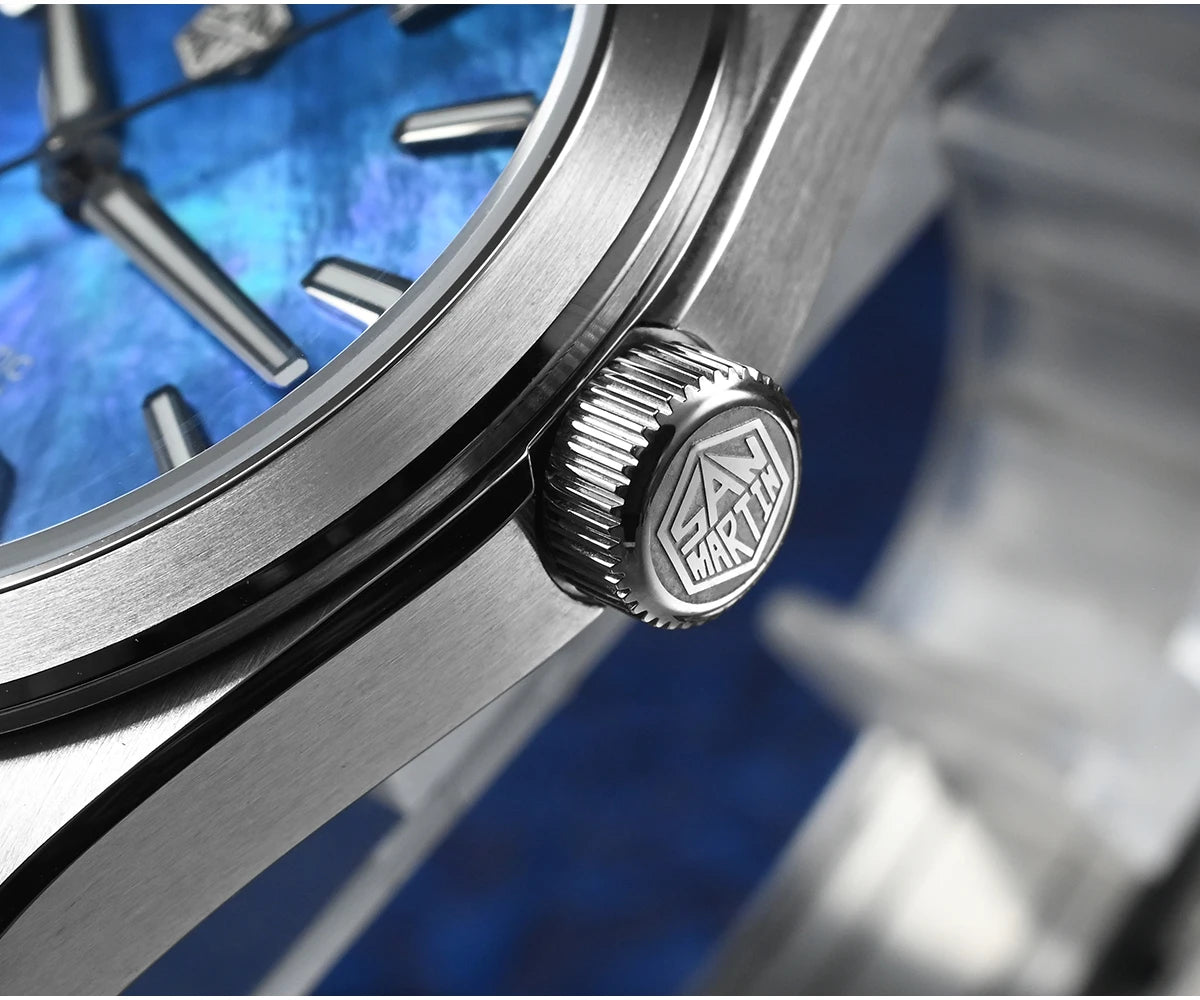 San Martin 39mm MOP Dial Sport Gada Watch Luxury Dress Men Miyota 90S5 Automatic Mechanical Wristwatch Waterproof 100m SN0144