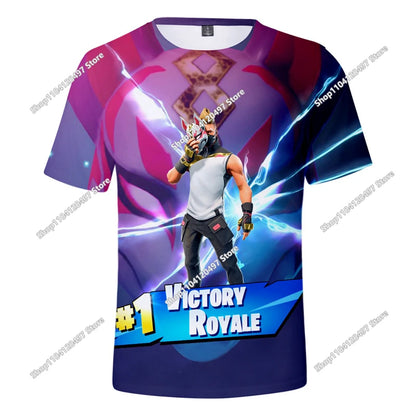 T-shirt Fortnite Victory Hero para Criança, Rapaz e Rapariga, Battle Royale 3D, Manga Curta