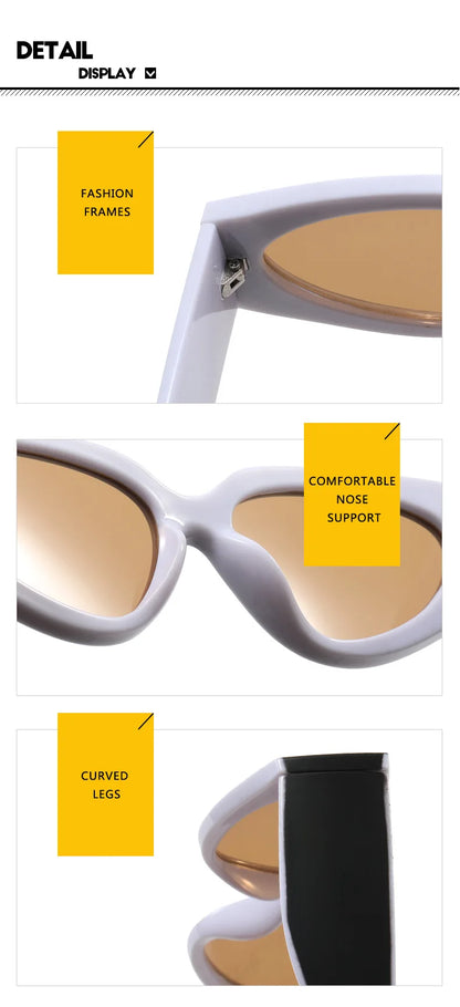 Black White Cat Eye Sunglasses for Women Trendy Vintage Thick Frame Sun Glasses 2025 Classic Shades ladies Goggle