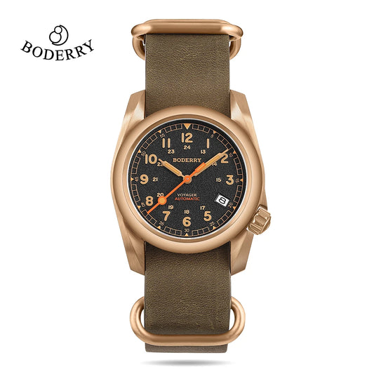 Relógio masculino Boderry Field Watches VOYAGER, caixa em bronze, mecânico automático, 100M impermeável, estilo militar, marca de topo