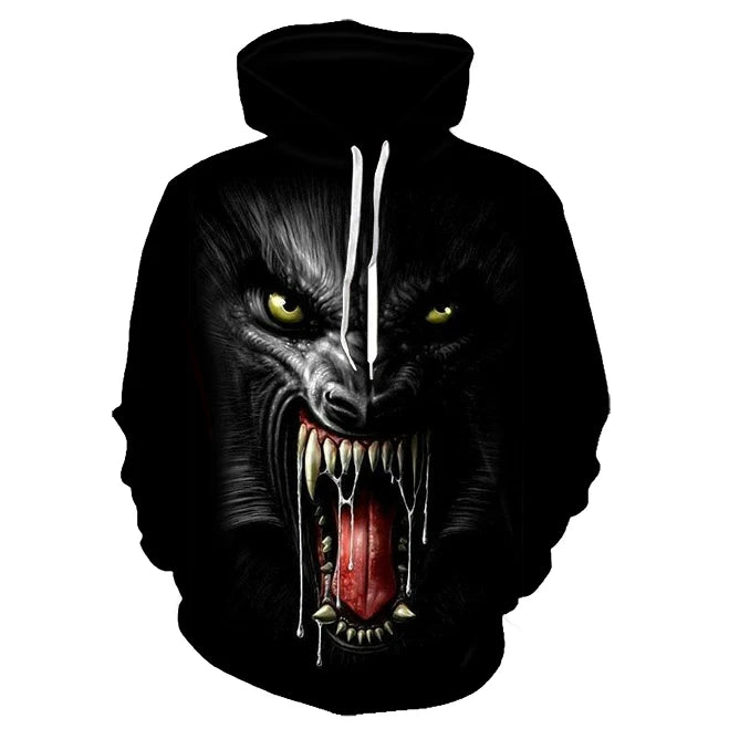 3D Wolf Pattern Printed Hooded Sweatshirt Fashion And Casual Men's Oversized Pullover Harajuku Street Design Hooded Sweatshirt