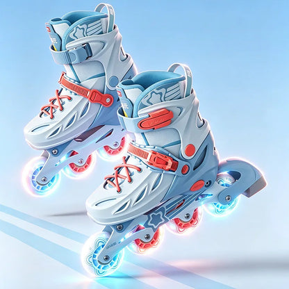 Patins em Linha para Rapaz, Pretos, Tamanho Ajustável, Rosa para Rapariga, Rollerblades Desportivos para Criança, Alta Velocidade, Novos, LED Luminoso, Profissionais