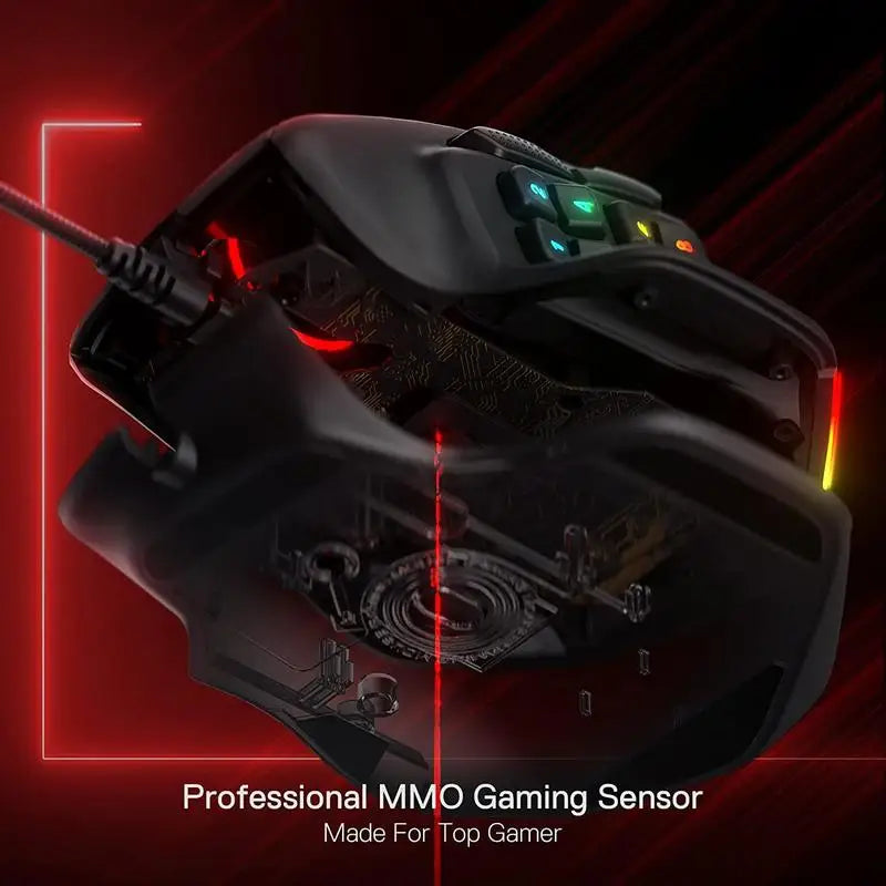 Redragon M811 Aatrox MMO žaidimų pelė, 15 programuojamų mygtukų, laidinė RGB žaidėjų pelė su ergonomiška natūralaus suėmimo konstrukcija