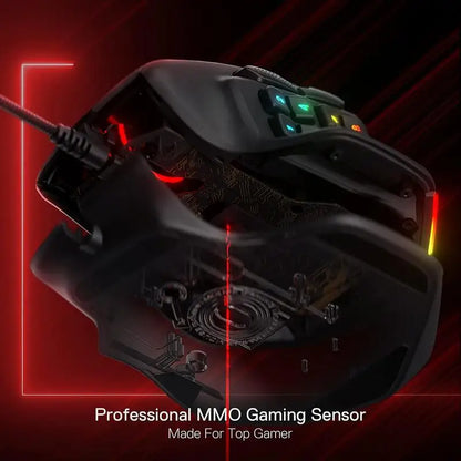 Redragon M811 Aatrox MMO žaidimų pelė, 15 programuojamų mygtukų, laidinė RGB žaidėjų pelė su ergonomiška natūralaus suėmimo konstrukcija