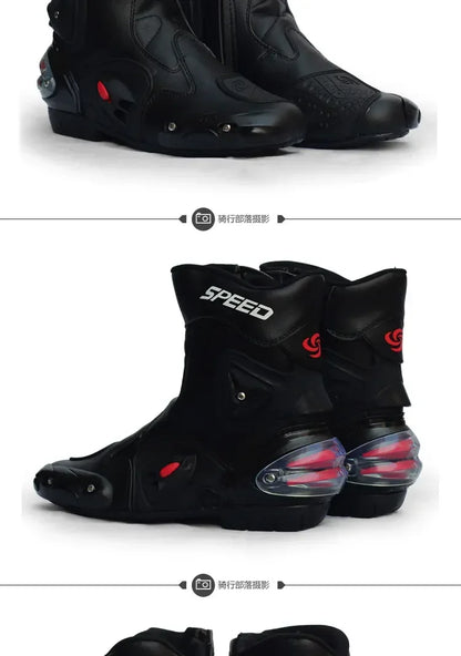 Pro-Biker Premium Motorcycle Racing Shoes for Men & Women - Leather Racing Boots for Speed Biking, Motocross & Off-Road Riding