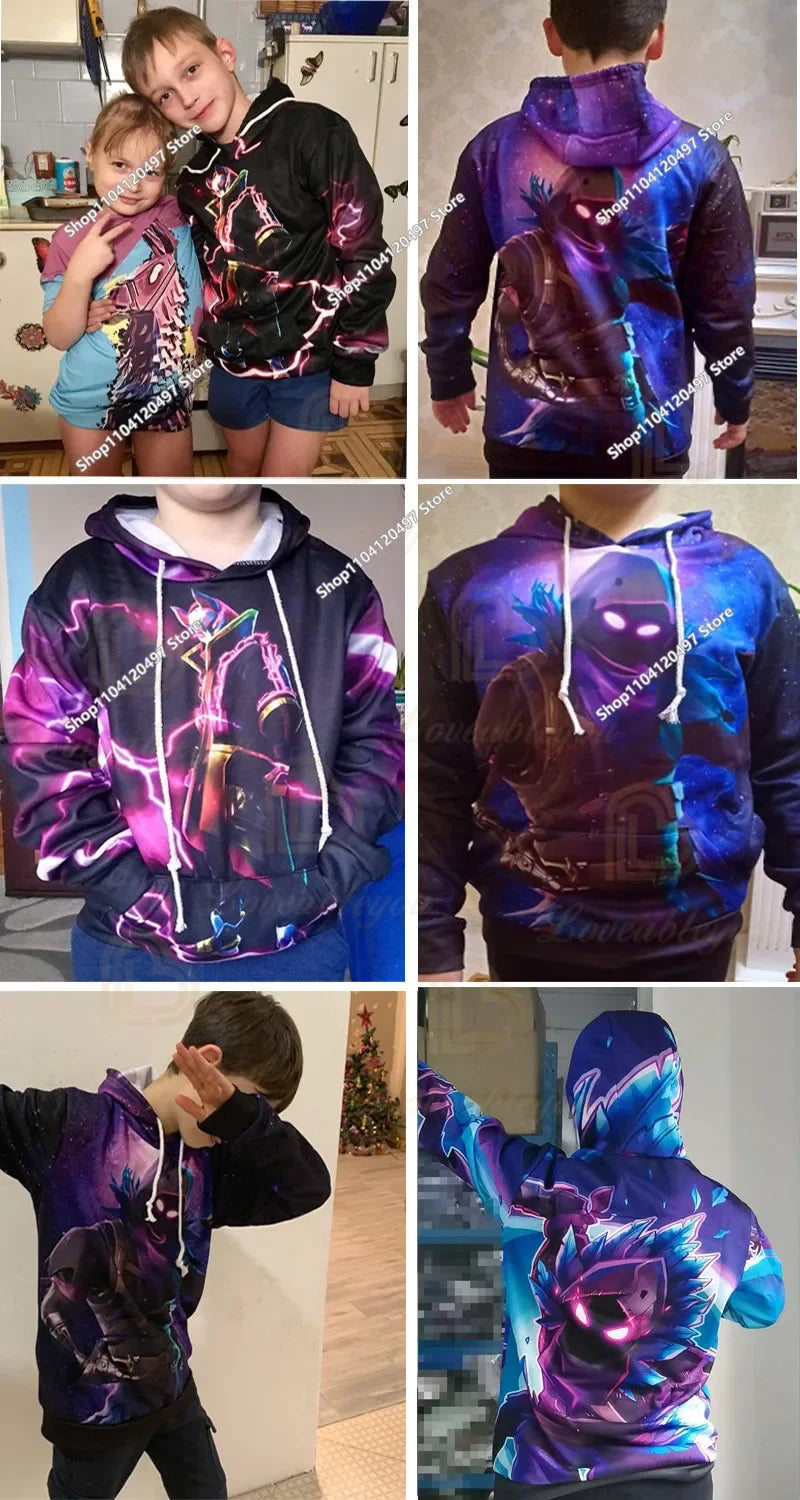 Sudadera con capucha casual estampada para hombre, mujer y niños Fortnite Couple Wear, para estudiantes, deportes al aire libre, manga larga sencilla