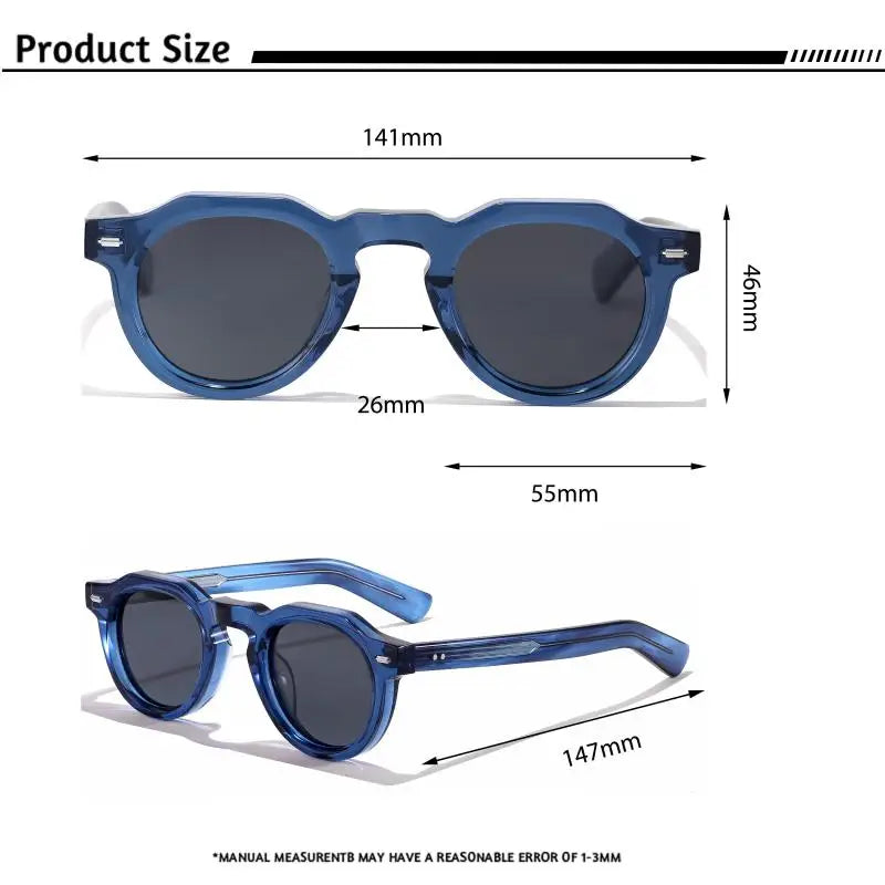 HBK Vintage Simple Round Men Sunglasses Small Frame High-Quality Acetate Frame Sun Glasses Women Party Travel Outdoor Glasses