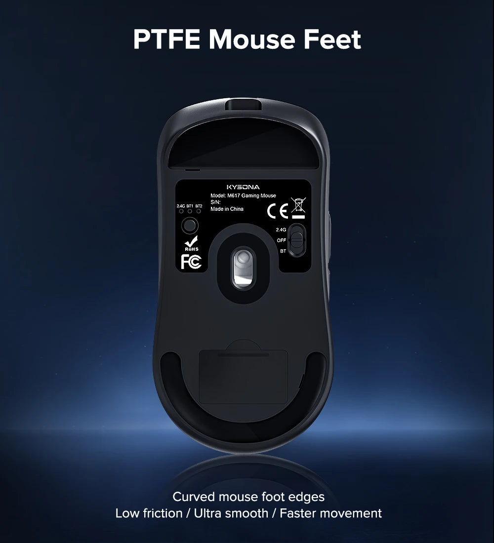 KYSONA M617 Wireless Mouse Ergonomics Tri-mode Rechargeable 2.4G 59g Lightweight E-sports PAW 3395 DPI 26K Gaming Mouse For PC