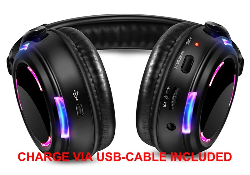 Silent Disco Wireless Headphones with LED Lights, Rechargeable RF Silent Party Headphones for Clubs, Concerts, Meetings & Events