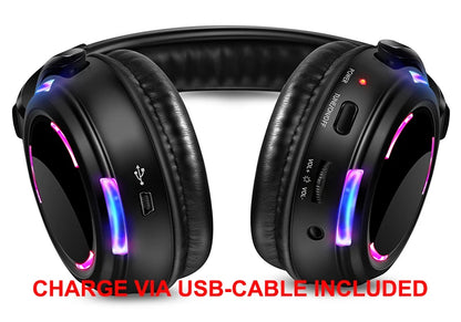 Silent Disco Wireless Headphones with LED Lights, Rechargeable RF Silent Party Headphones for Clubs, Concerts, Meetings & Events