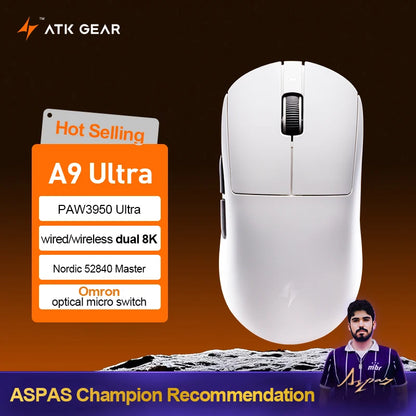 Mouse da gaming wireless ATK Dragonfly A9 Ultimate A9 Air PAW3950 ultraleggero ergonomico e-sport per gamer FPS CSGO A9 Ultra