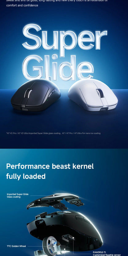 Rato Gaming Sem Fios MCHOSE A7 V2 Ultra / Pro Leve Dual 8000Hz PAW3950 TI 42000DPI para PC e Jogadores de E-sports