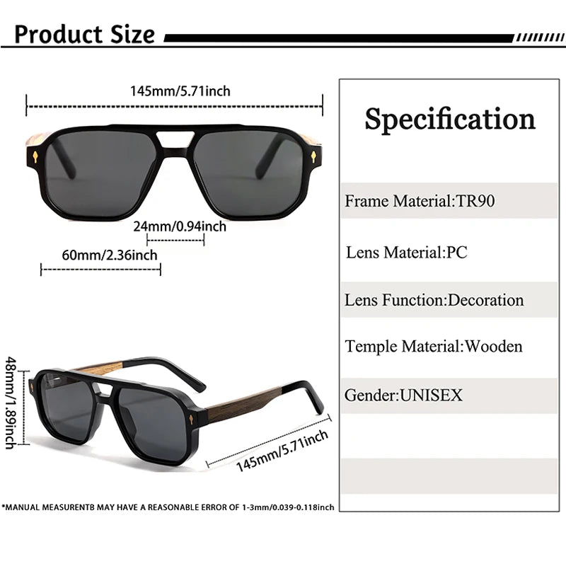 CATERSIDE Fashion Men Polarized Sunglasses Retro Luxury Brand Design Solid Wood Temple Sun Glasses Women Driving Party Glasses