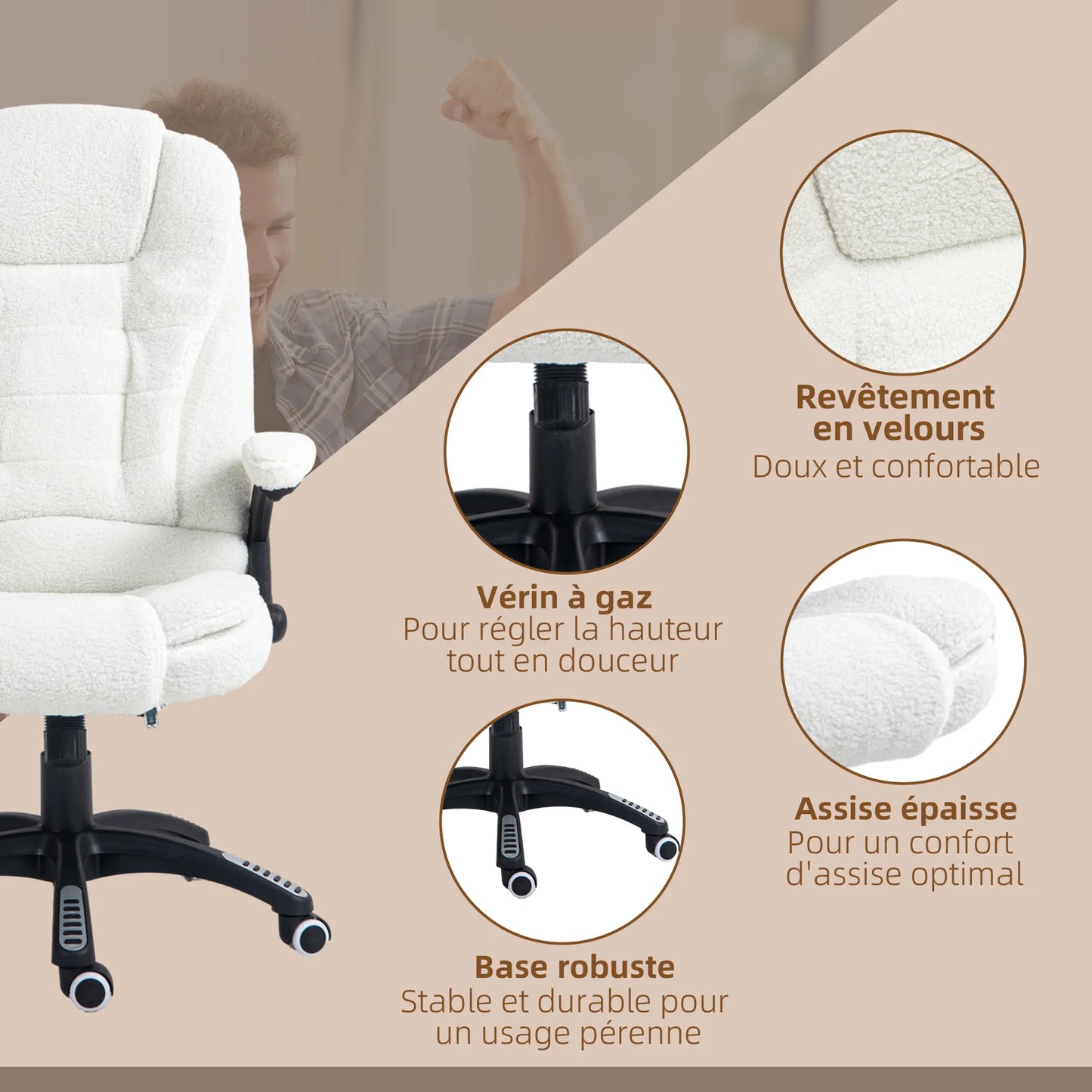 High-Tech Executive Office Chair with Lumbar Heating, 360° Swivel Breathable Fabric Chair with Remote Control, 120kg Load Capacity
