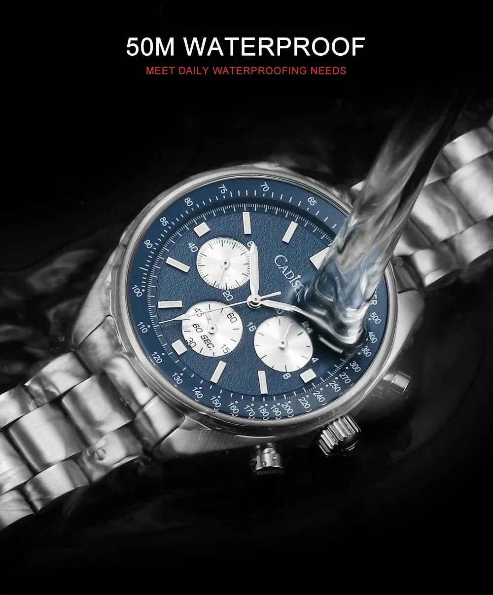CADISEN Men's Sport Chronograph Watch Japan VD53 Movt Quartz Watches Sapphire Glass Stainless Steel Wristwatch For Men