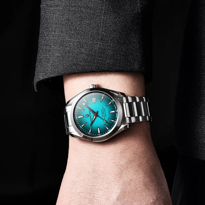 Luxusuhr für Herren von PAGANI DESIGN – Mechanisches Automatikmodell (Kaliber 8215), aus Edelstahl, wasserdicht, mit Datumsanzeige und leuchtenden Zeigern