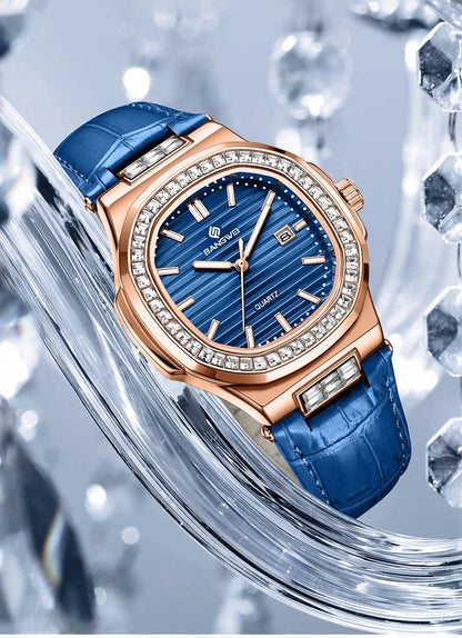 New Fashion BANGWEI Elegant Luxury Quartz Woman Watch Simple Dial Diamond Retro Leather Date Waterproof Luminous Women's Watches