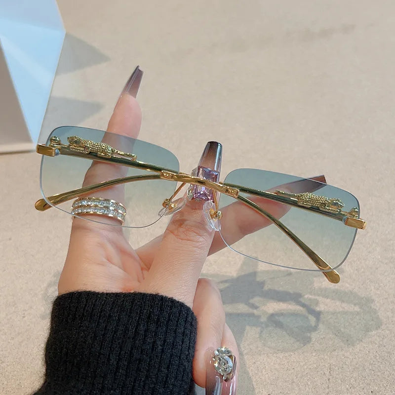 Cycling 12pcs Brand Leopard Rimless Rectangle Sunglasses Fashion Y2K Frameless Sun Glasses Shades for Women Men UV400